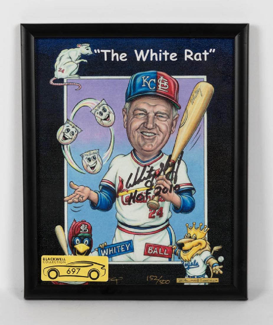 Whitey Herzog Signed Drawing: "The White Rat" comic-style drawing signed by Whitey Herzog. As manager, Herzog lead the Kansas City Royals to three consecutive playoff appearances and won the 1982 World Series with the St. Louis Ca