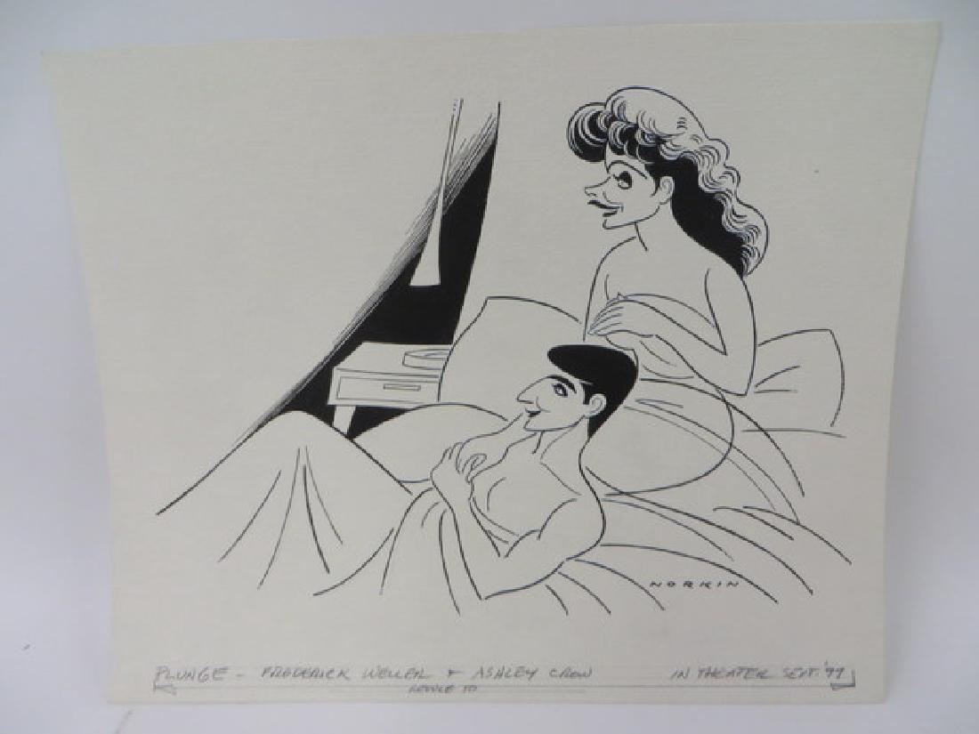 Sam Norkin Original Pen and Ink Sgd.: Plunge. Frederick Weller and Ashley Crow. Signed Norkin 12 1/2"H. x 15"W