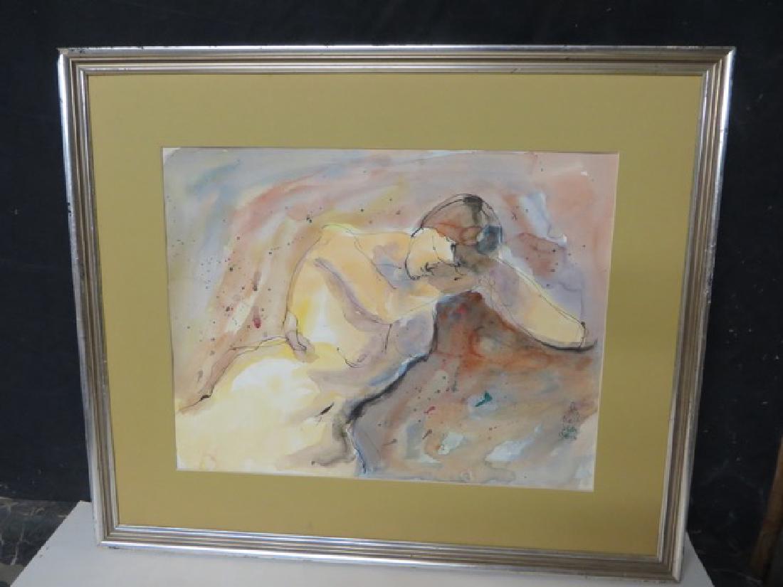 Romare Bearden. Watercolor Sgd.: Watercolor sketch with nude. Signed L. R. Framed. 15"H. x 19"W.