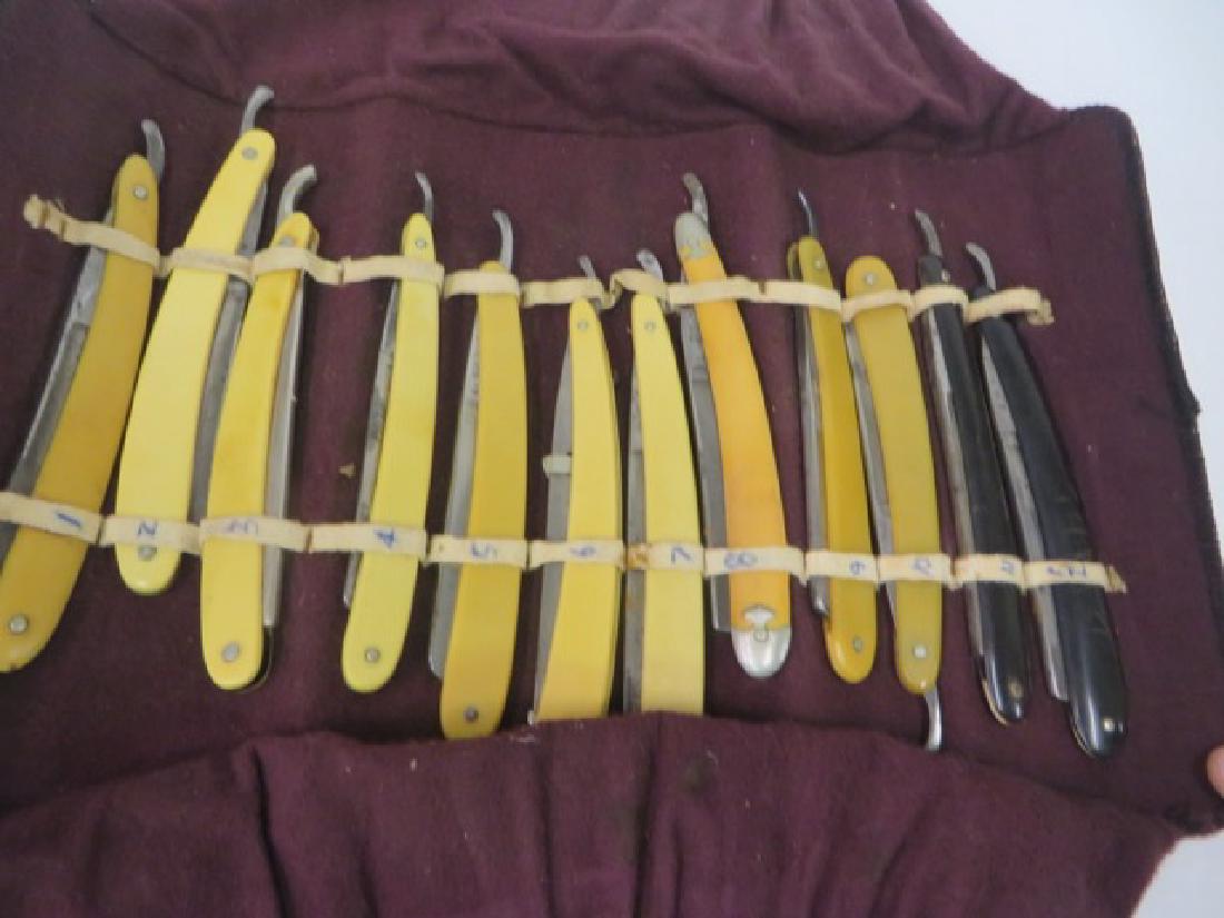Collectors Lot of Straight Razors (12): Twelve straight razors in the lot. Ivorine, ebony by various manufacturers, Durham, Weck. John Primbit, Bresduck etc. Varying sizes. 12 in the lot.