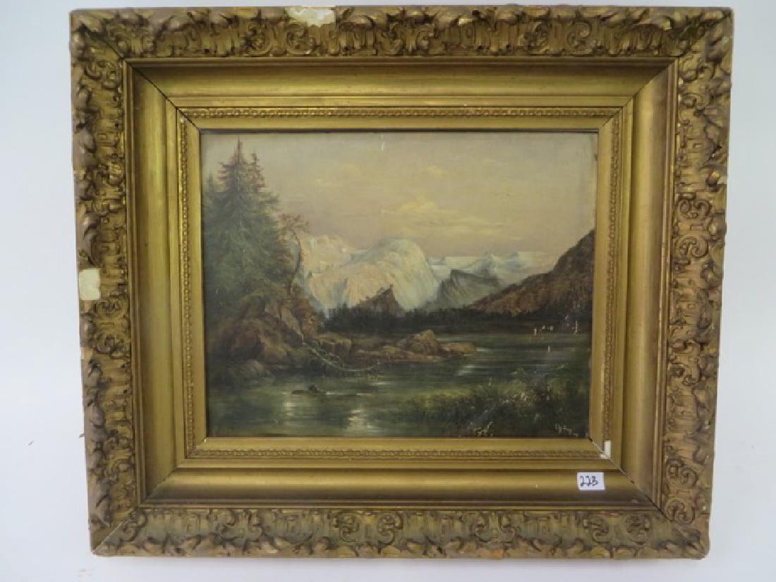 19th C. Oil on Board. Western Mountains (1 of 4)