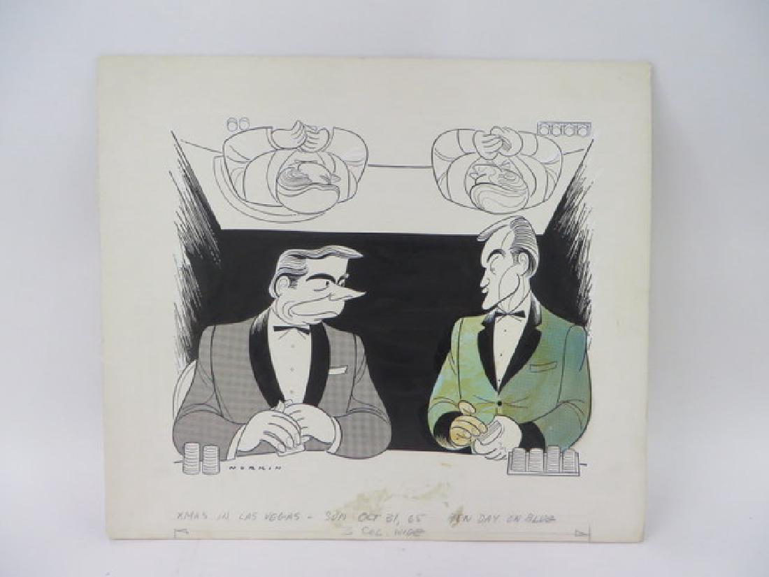 Sam Norkin. Original Illustration. Sgd.: Xmas in Las Vegas. Sunday, Oct. 31, 1965. Signed Norkin 18 1/2"H. x 21"W.