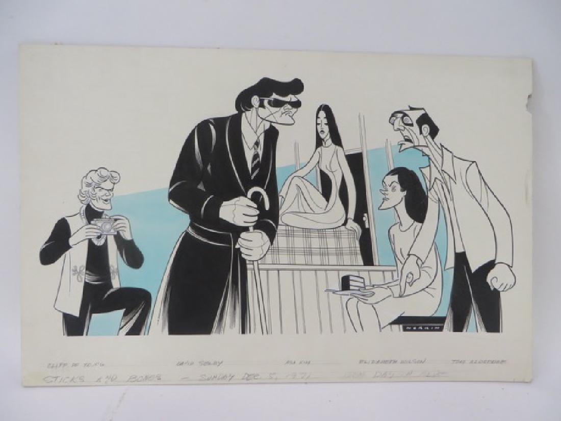 Sam Norkin. Original Illustration. Sgd.: Sticks and Bones. Dec. 5, 1971. Cliff DeYoung, David Selby, Asa Kim, Elizabeth Wilson and Tom Aldridge. Signed. 15 1/2" x 24"