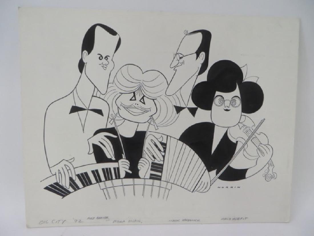 Sam Norkin. Original Illustration. Sgd.: Oil City. 1992. Mike Craver, Debra Monk, Mark Hardwick, Mary Murfit. Signed. 16" x 20 1/2".