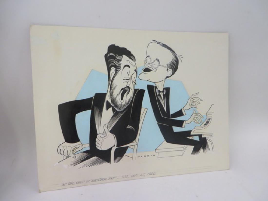 Sam Norkin Pen and Ink Illustration Sgd.: At the Drop of a Hat. Dec. 2, 1966. Signed Norkin 12" x 19 1/2"