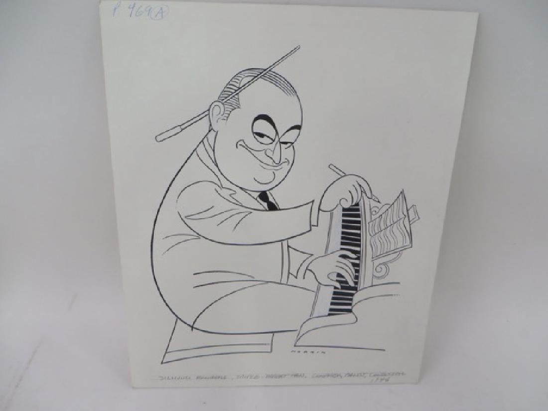 Sam Norkin. Pen and Ink Illustration Sgd.: Sigmund Romberg. "Triple Threat Man. Composer, Pianist, Conductor. 1946. Signed Norkin 15 1/2" x 12 1/2"