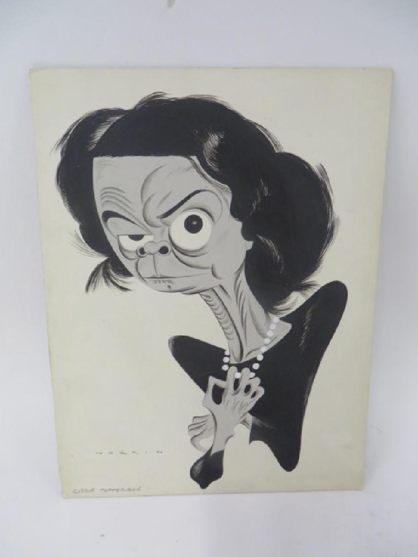 Sam Norkin. Pen and Ink Illustration Sgd.: Early Illustration of American Journalist & News Editor Cissie Patterson Signed Norkin 12" x 9 1/2"