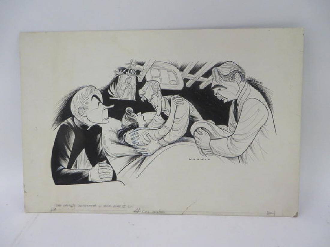Sam Norkin. Original Illustration. Sgd.: The Devil's Advocate. Mar. 5, 1961. Signed.