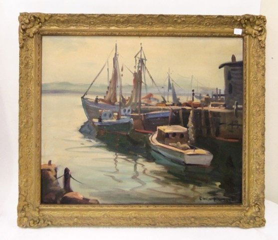 Emil Gruppe.  Oil. New England Harbor Scene. Sgd. (1 of 6)