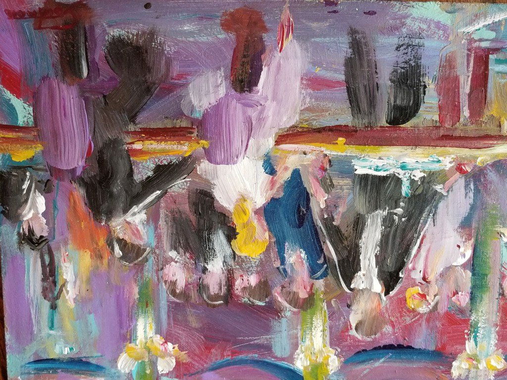 Impressioistic oil on board casino scene sign Leon Good (1 of 3)