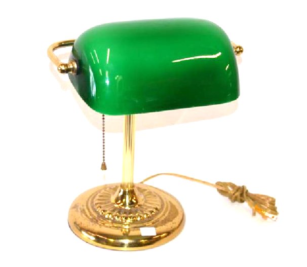 "Emeralite" Lamp Brass Base: Adjustable. 13 1/2"H.