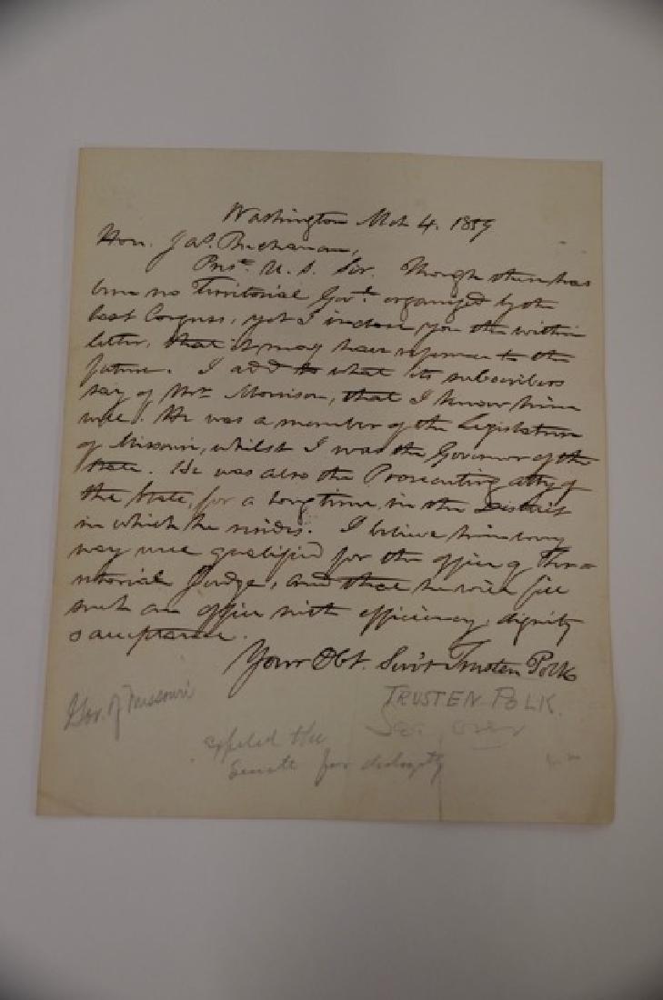 19th C. Political Letter Handwritten Trusten Polk (1 of 3)