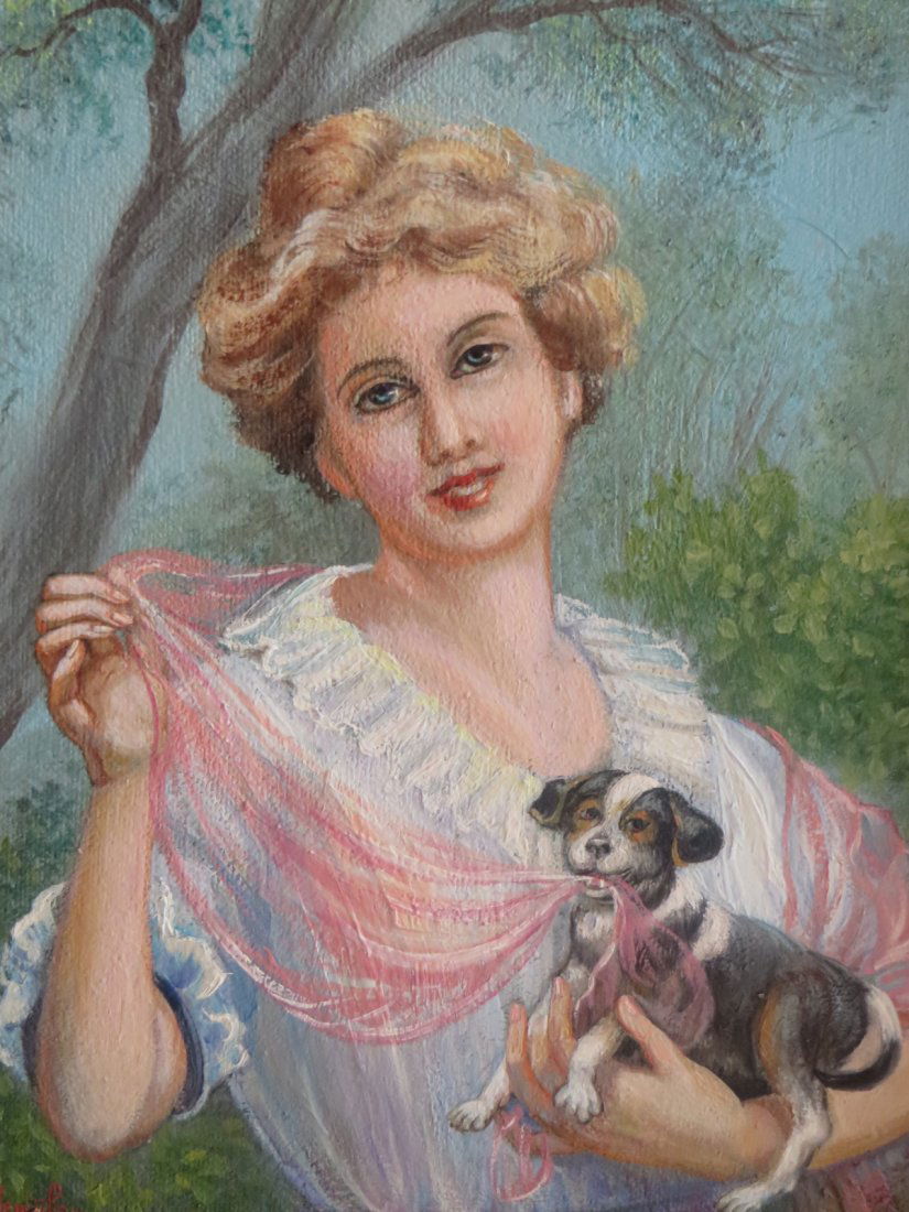 Kristina Nemethy. Oil. Girl with Puppy Signed (1 of 2)