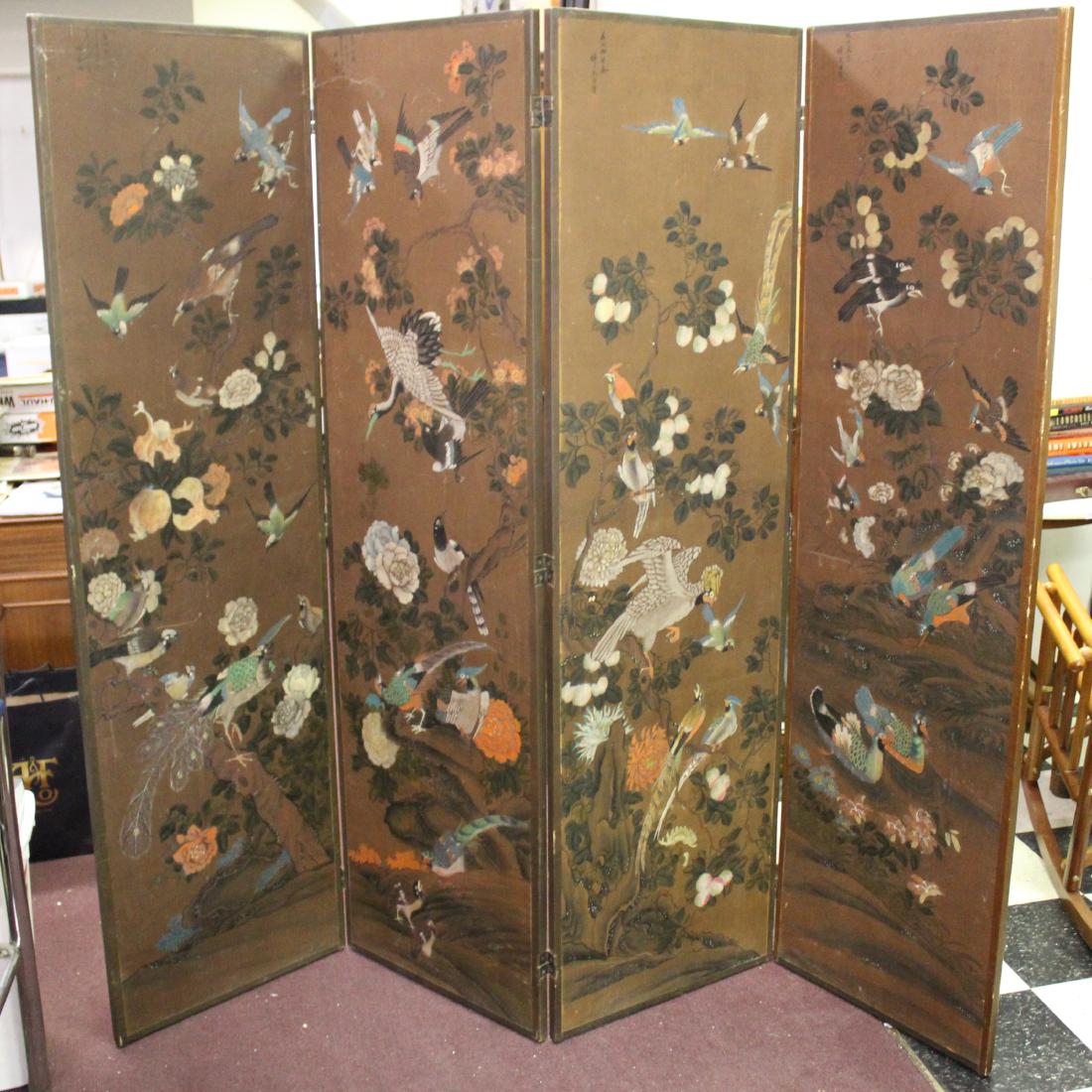 19th C. Chinese Four Fold Screen (1 of 1)