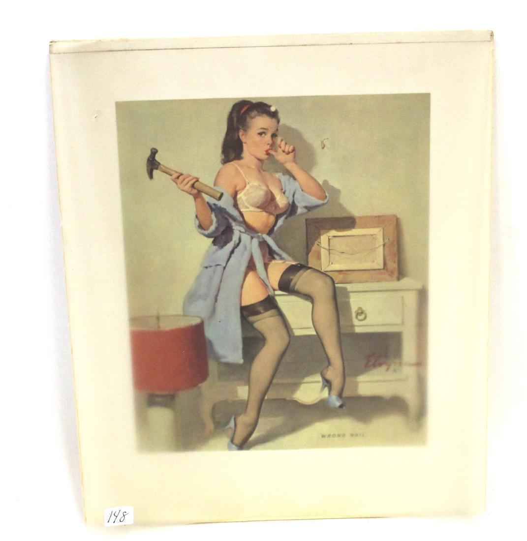 Gil Elvgren Pin Up Print "Wrong Nail": 9 1/4"H. x 7 1/2"W.