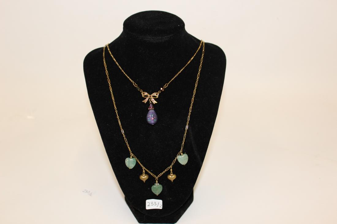 Poddly Links Kingston NY Necklaces (2): Millefiore pendant and jade heart necklace. Two in the lot.