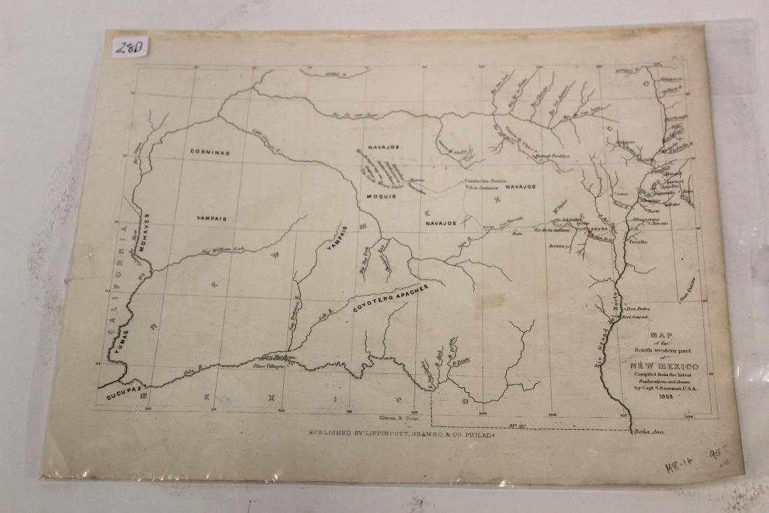 Eastman 1853 Map of New Mexico: The South Western Part of New Mexico . Compiled from the latest explorations and drawn by Capt. S. Eastman. 9 1/2"h. x 12 1/2"W.