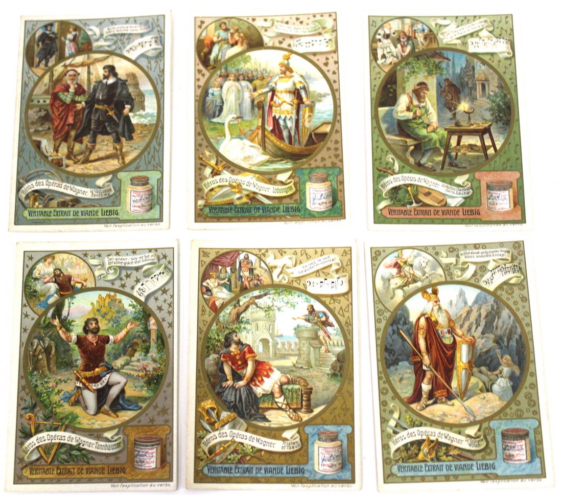 Advertising Trade Cards. Campagnie Liebiig (6): Advertising Trade Cards for Campagnie Liebig Heroes of the Opera Series Wagner . Six in the lot.