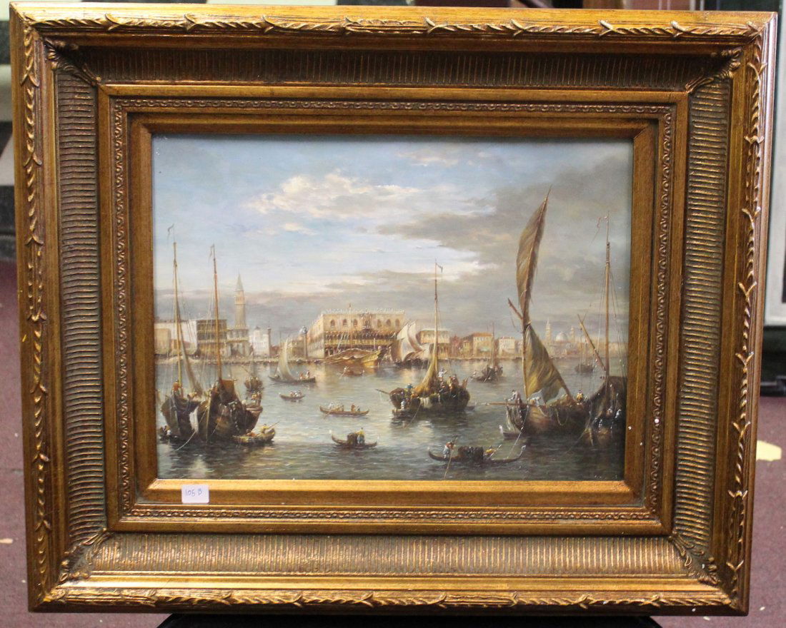 Oil on Board.Venetian Scene. Gilt Frame . (1 of 2)