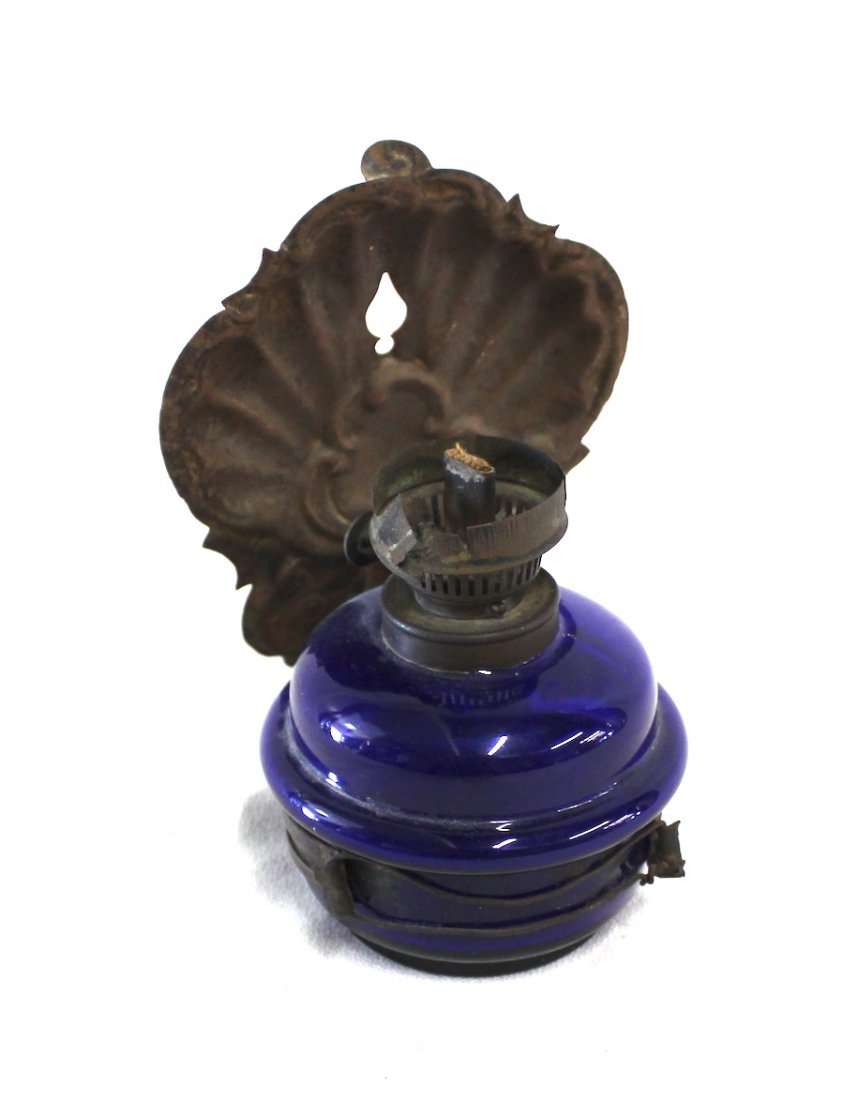 Early American Cobalt Glass & Tin Hanging Lamp (1 of 2)