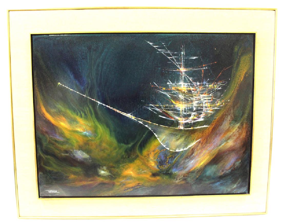 Leonardo Nierman Oil. "Enchanted Ship" (1 of 3)