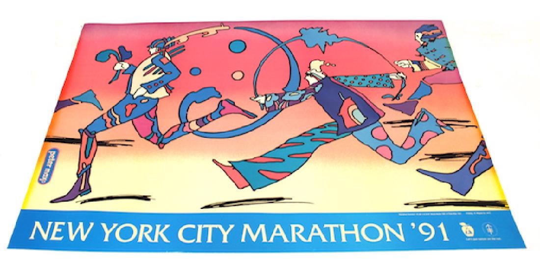 Peter Max Poster. NY City Marathon '91: "Let's Put Cancer on the Run" 23 7/8"H. x 36"W.