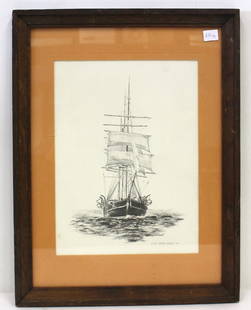 David Gordon Brown. Ship Lithograph. Sgd.: Dated .74. Framed. 11 1/2"H. x 8 1/2" W.