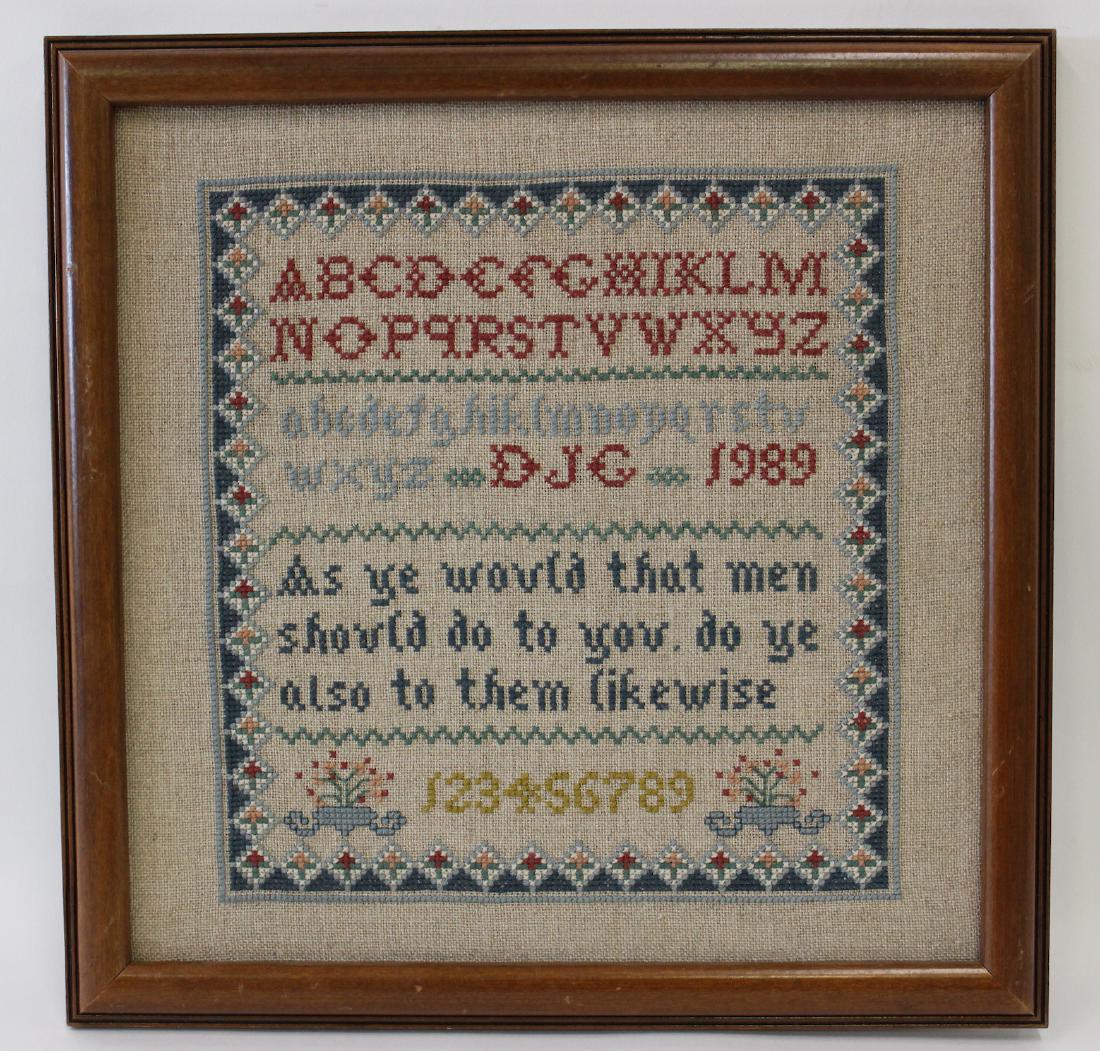 1989 Alphabet and Saying Sampler: Framed. 10" square.