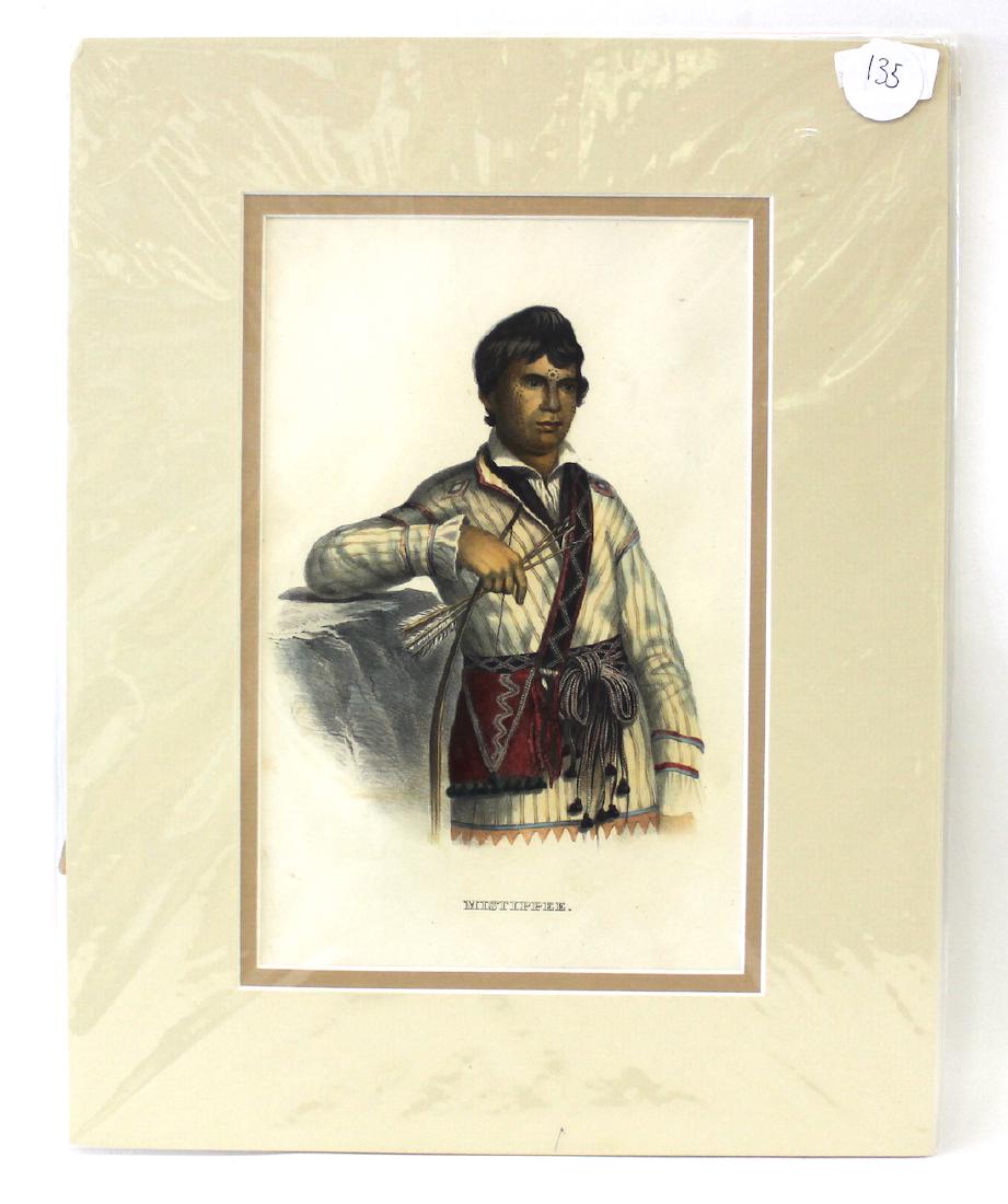 McKenney and Hall Indian Lithograph: McKenney and Hall Indian Lithograph. Mistippee. From Thomas L. McKenney and James Hall, The History of the Indian Tribes of North America, Philadelphia, 1842-1870. Octavo. With text. Gallery matted an