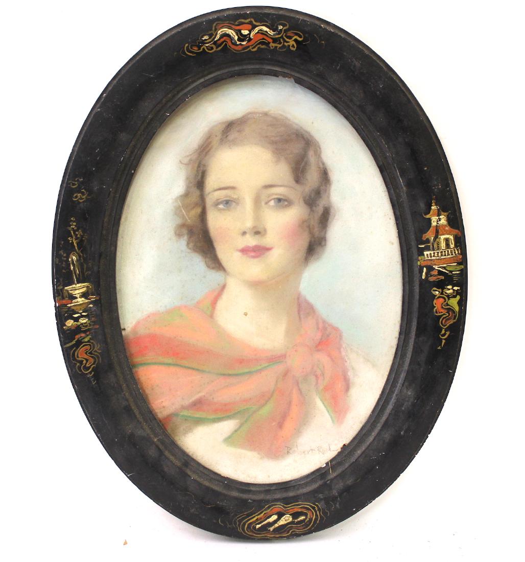 Robert Reid. Oval Pastel Portrait. Art Deco Lady (1 of 3)