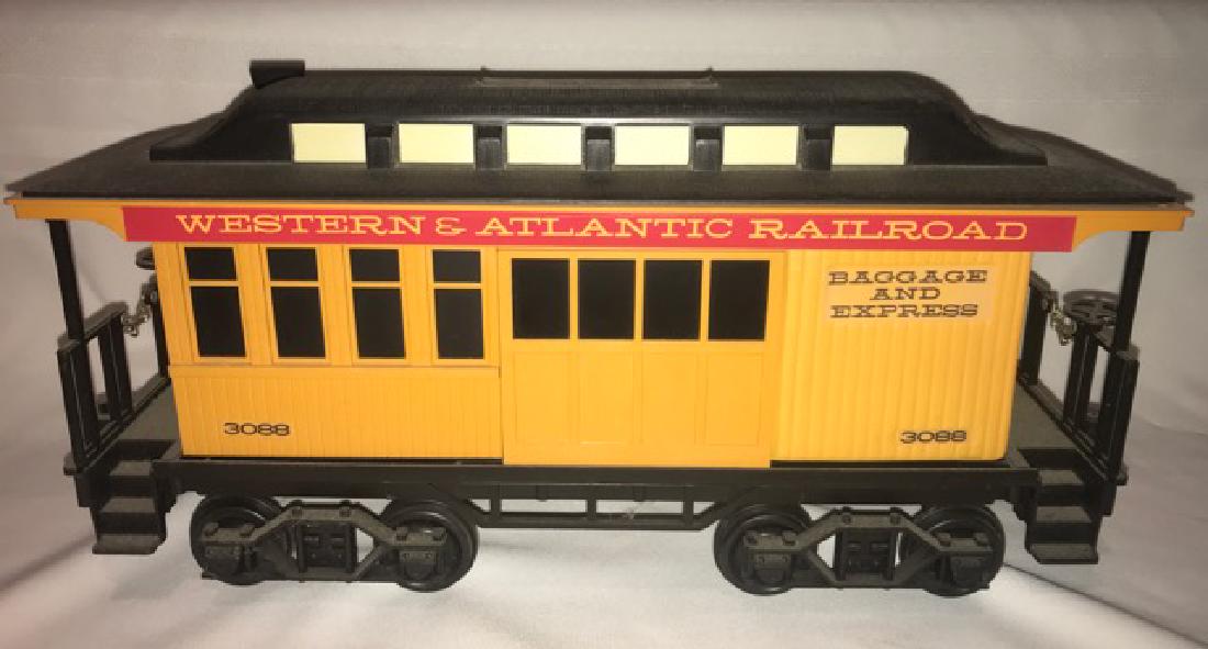 Jim Beam Western & Atlantic Baggage & Express: Liquor decanter. Yellow train car. No. 3088.