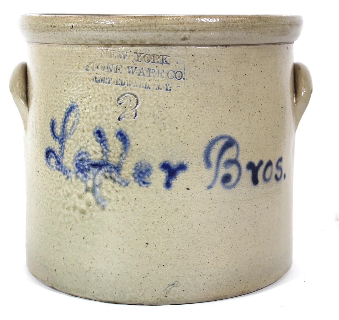 New York Blue Decorated Stoneware Crock (1 of 1)