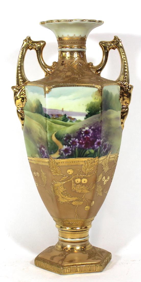 Nippon Hand Painted Gilded and Jeweled Vase (1 of 3)