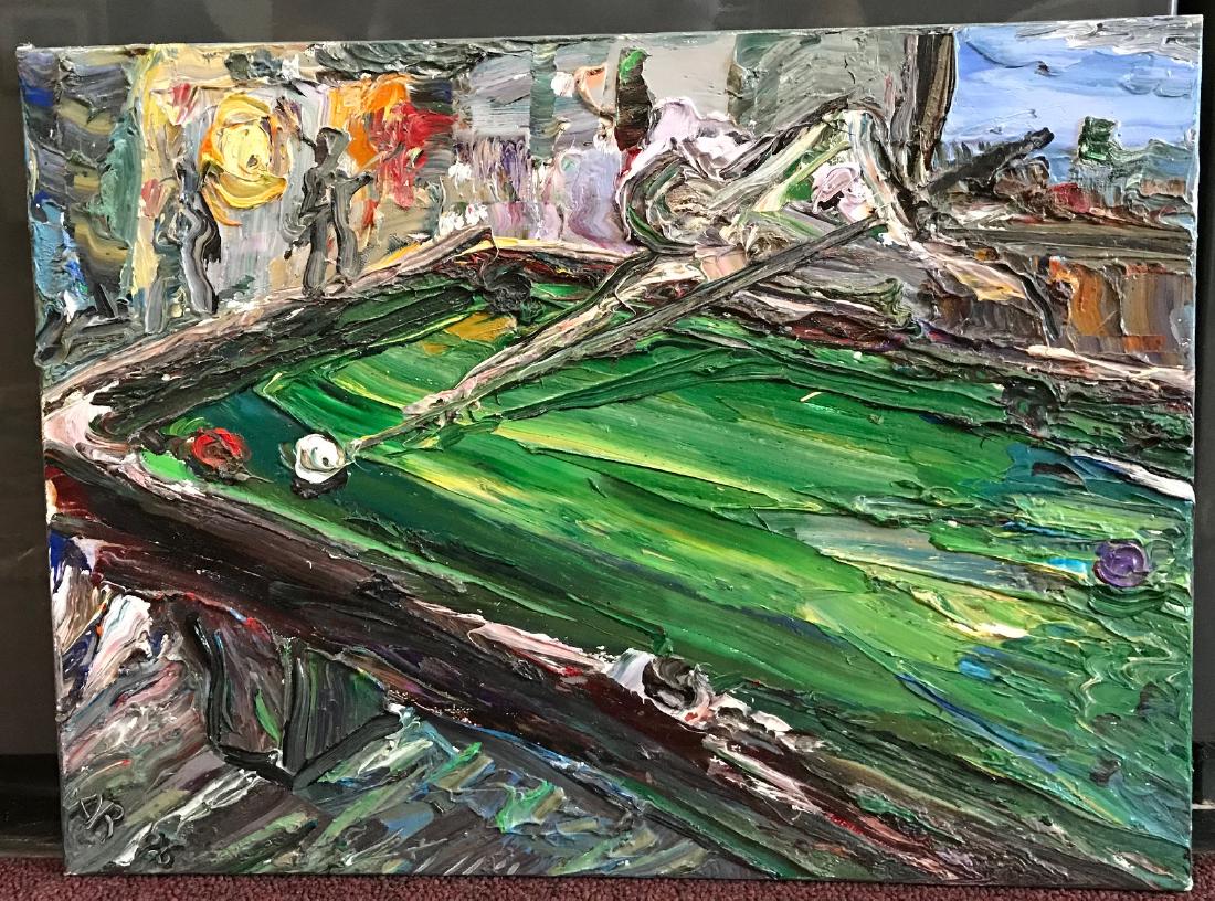 Arthur Robins. Oil "3 in the Corner" Sdg.: oil on board Signed L.L. AR and data 1996 on reverse with artist stamps. 12"H x 16"WListed artist. Extensive biography on Askart. Exhibited and sold at many NYC galleries inc. John McEnroe Gallery