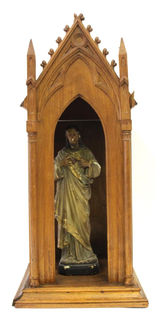 Antique Gothic Shrine with Figure & Shelf (1 of 11)