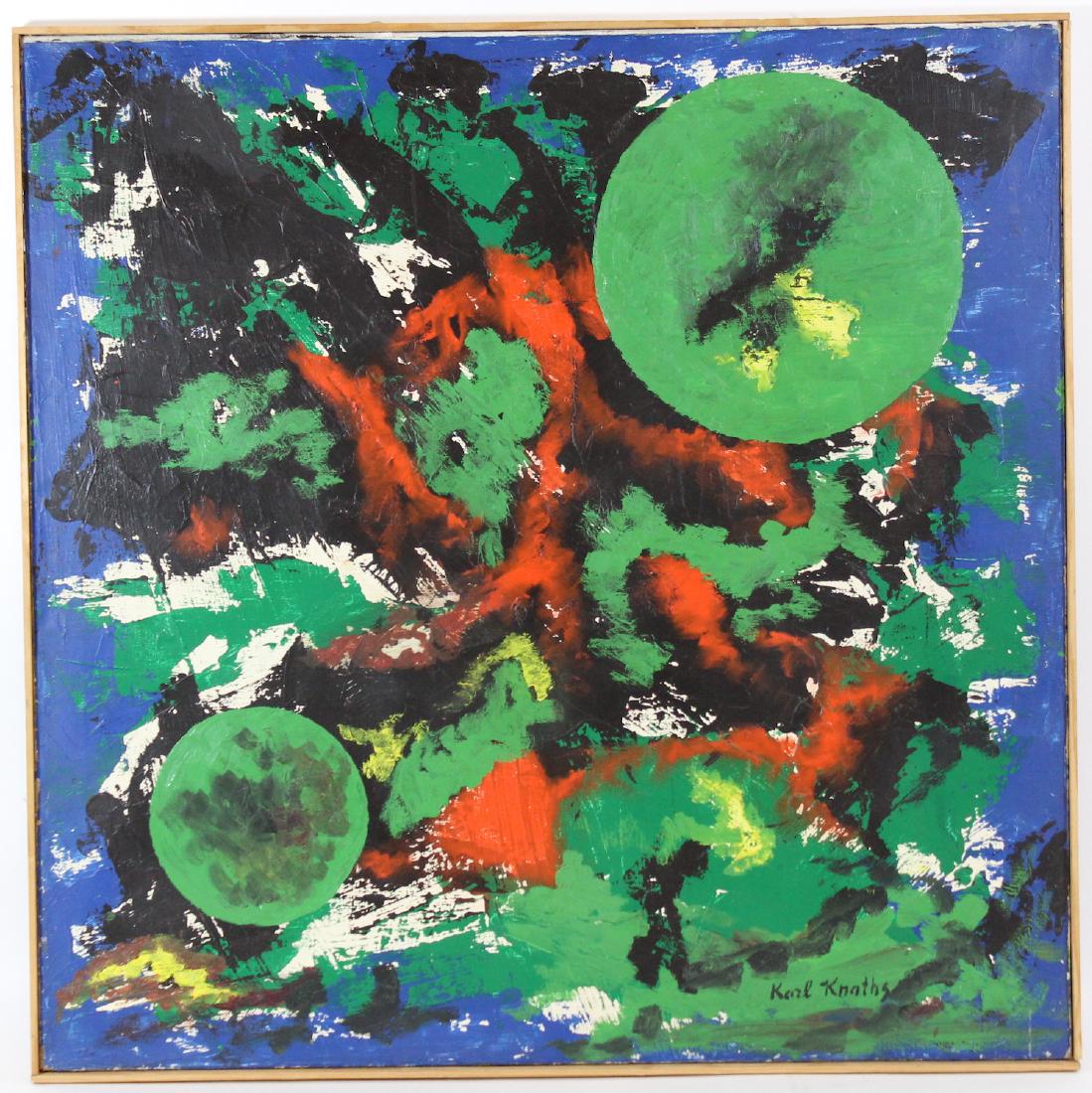 Mid Century Modern Abstract Sgd. K. Knaths.: Mid Century Modern Abstract Painting On Canvas. Sdg. L.R. Karl Knaths. 32H"x32W"