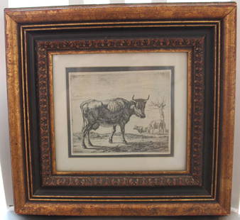 Adriaen Van de Velde. 17th C. Engraving.Cows: Adriaen Van de Velde. (Amsterdam 1636-1672) Etching. cows.Signed in the plate. Bartach Cat. #5. Very good impression in excellent condition. See Thieme-Becker XXXIV198-9 Nagler: Monogramisten I.