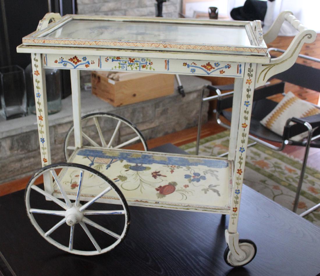 Floral Decorated Two Tier Hostess Cart: With lift off glass tray top.