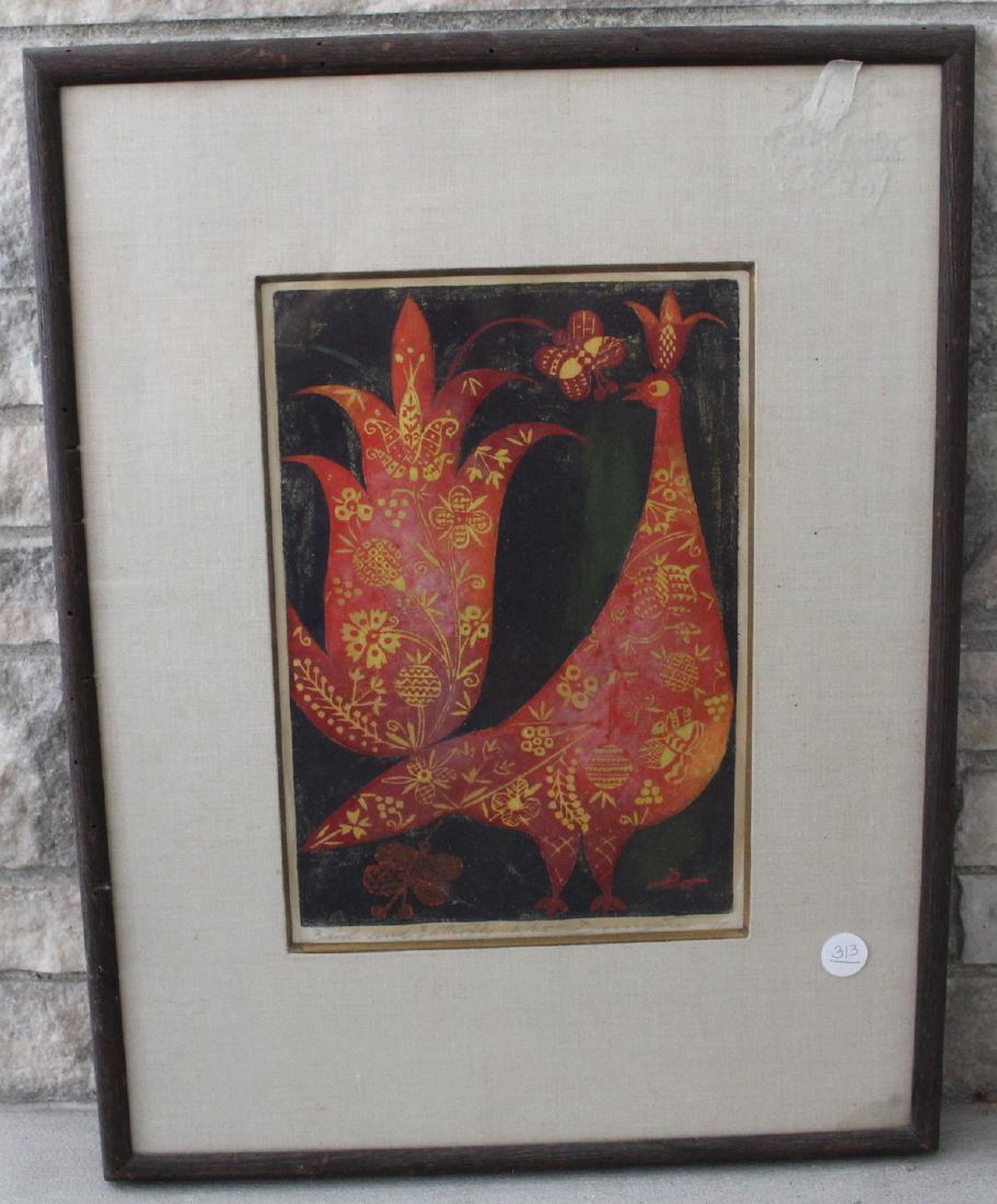 Domjan, Joseph. Bird & Butterly, 1958 Sgd. (1 of 3)