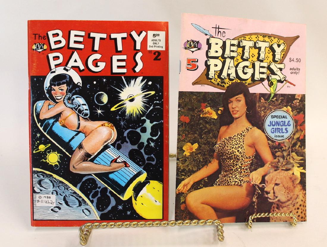 Bettie Pages Magazines 1988-1989 (2): Bettie Pages Magazines. Special Jungle Girls Issue and Bill Wray Space Cover Issue. Pure Imagination Publishing. #2 (|Space Cover) and #5 Winter. With Betty Yeager Photos. 66 and 70 pg. soft cover. Tw