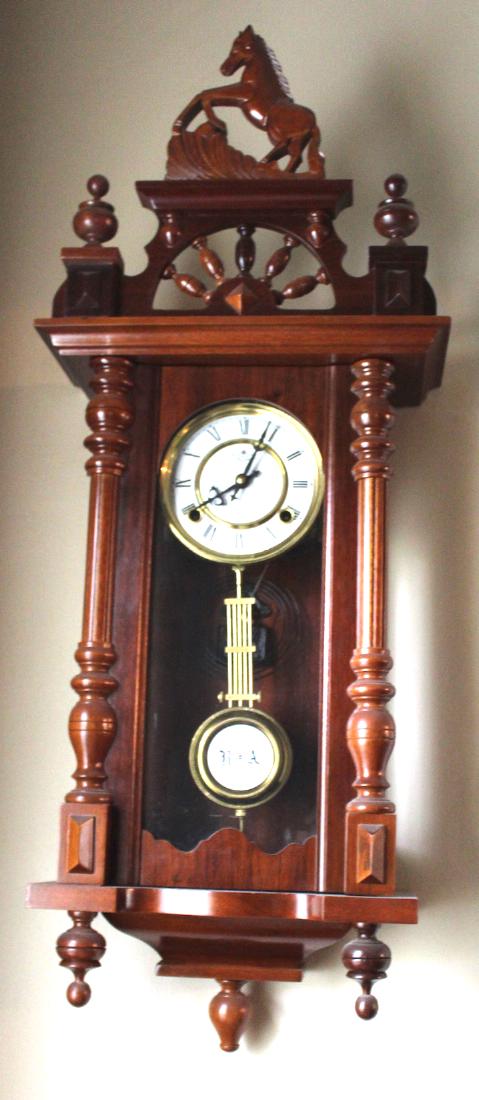 Walnut Wall Clock Carved Horse Finial (1 of 3)