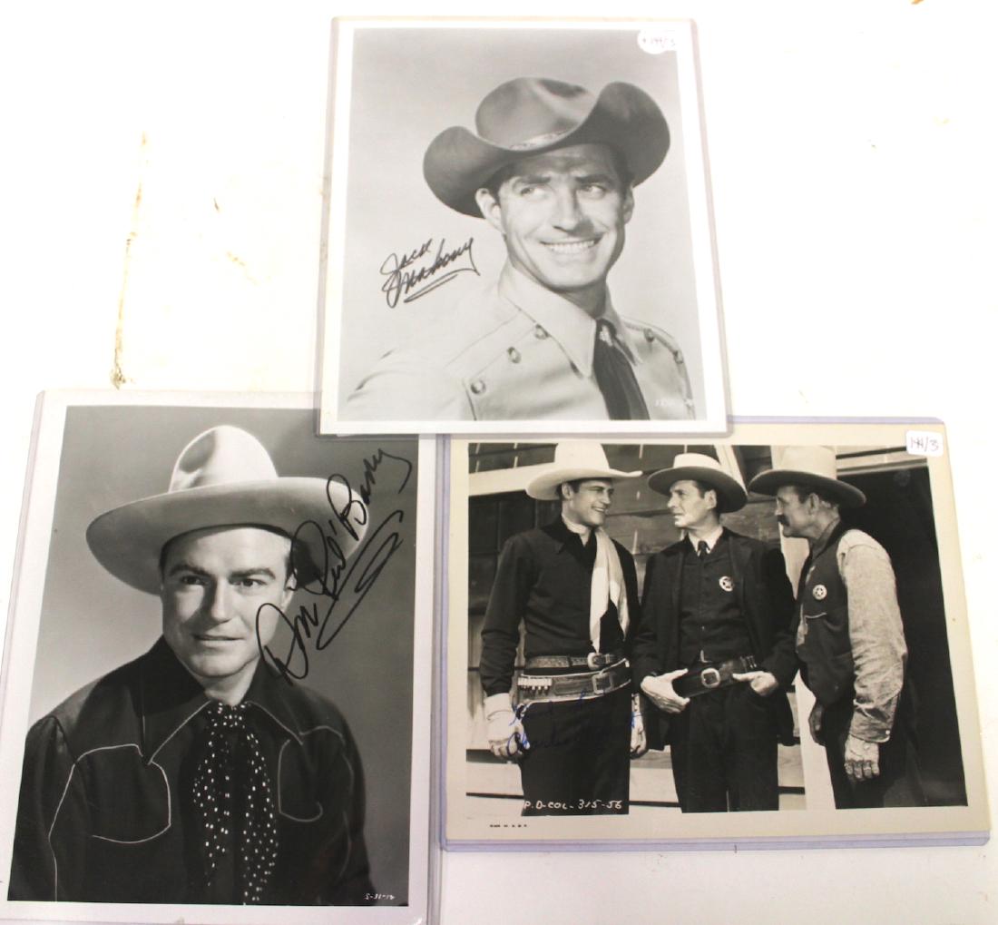 Sgd. Western Photographs. Starrett.Barry.Mahoney: Inscribed in ink Good Luck Charles Starrett and signed in Sharpee Don "Red" Barry with Certificate of Authenticity . Signed Jack Mahoney in .Sharpee. Three in the lot. All 8 x 10