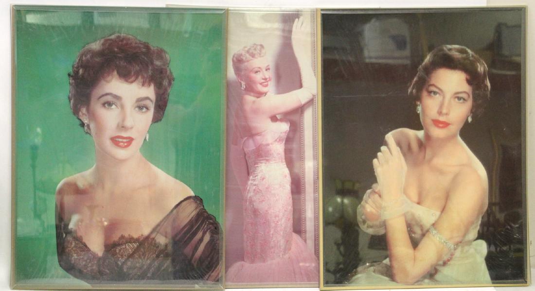 Oversized Hollywood Glamour Prints (3): Betty Grable, Ava Gardner, Elizabeth Taylor. Framed for display. 24" x 18"