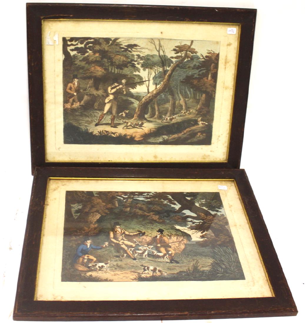 Pr  of Colored Lithographs. Hunt Scenes (1 of 4)