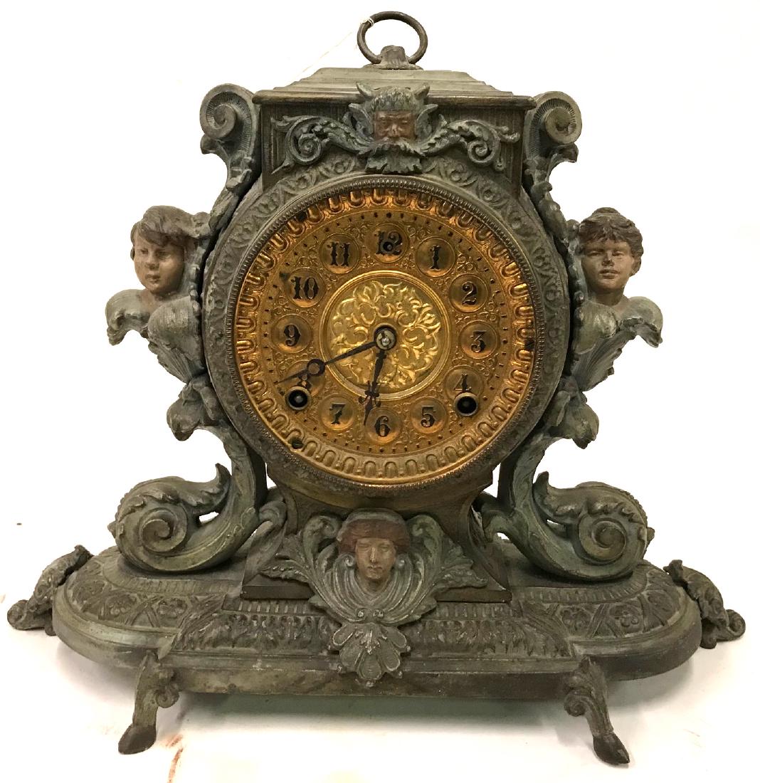 Cast Iron Figural Clock Brass Dials