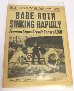 Daily News. Aug. 17th '48. Babe Ruth Sinking Rapidly.: Shrink wrapped for preservation