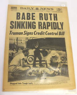 Daily News. Aug. 17th '48. Babe Ruth Sinking Rapidly.: Shrink wrapped for preservation