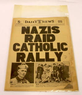 Phil. Daily News. Oct. 10, 1938. Nazis Raid Catholic: Imperfection L. R. Will be visible in the photo. Shrink wrapped.