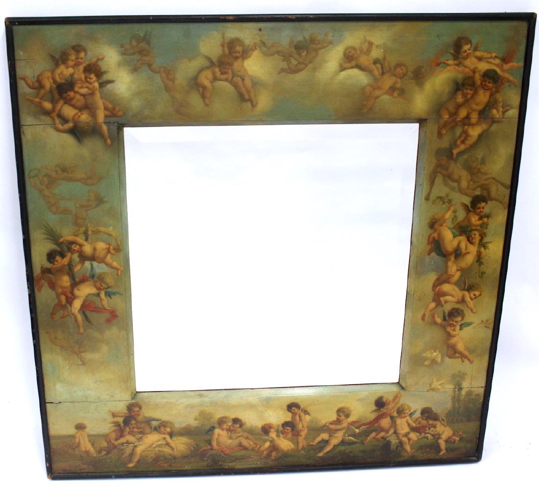 19th C. European. Handpainted Mirror. Sgd. (1 of 6)