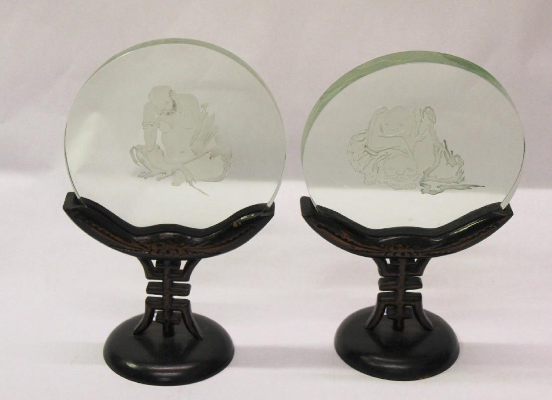 Unusual Oriental Etched Crystal Discs (1 of 4)